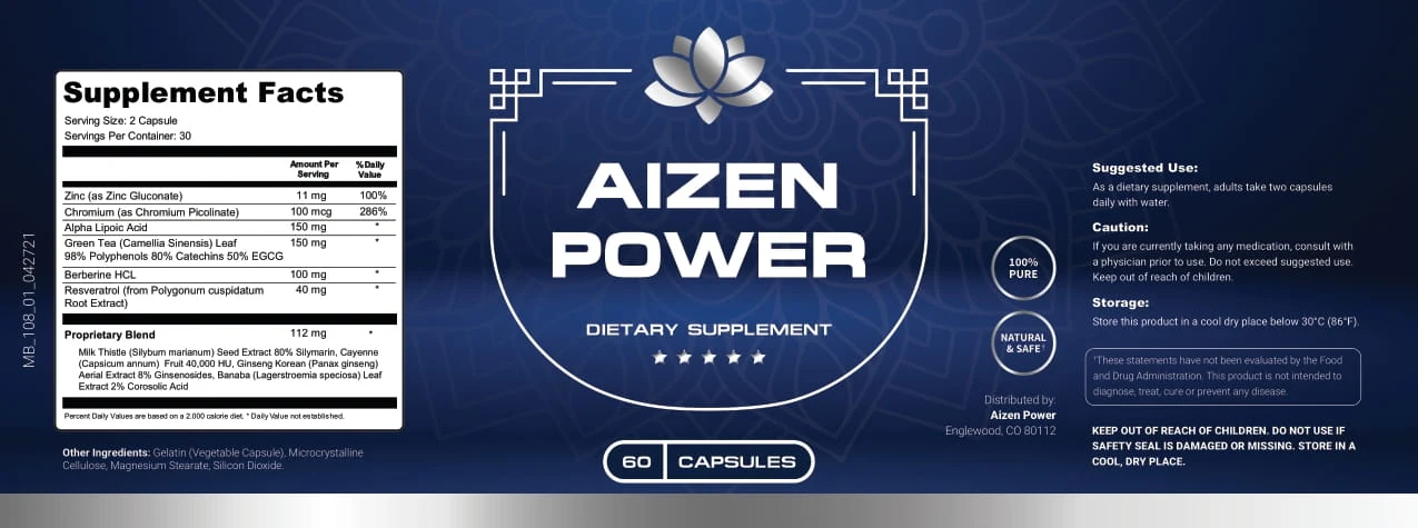 The Aizen Power Supplement Facts label