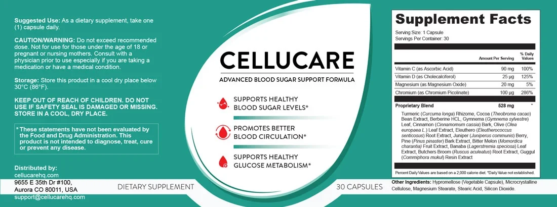 The Cellucare Supplement Facts label