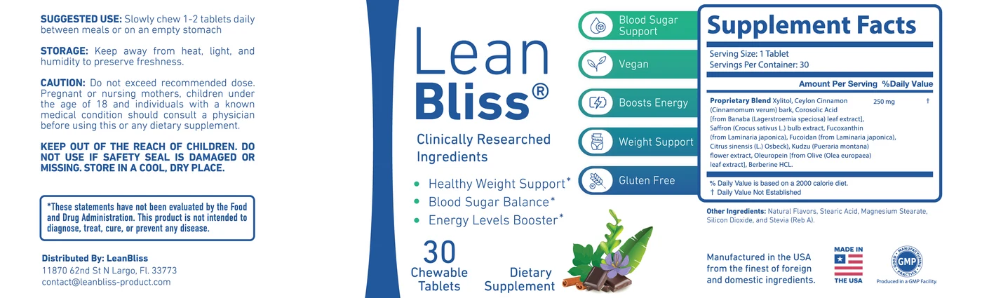 The LeanBliss Supplement Facts label