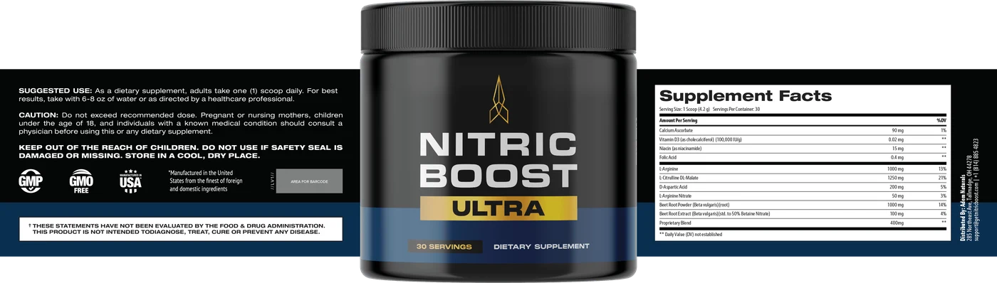 The Nitric Boost Ultra Supplement Facts label