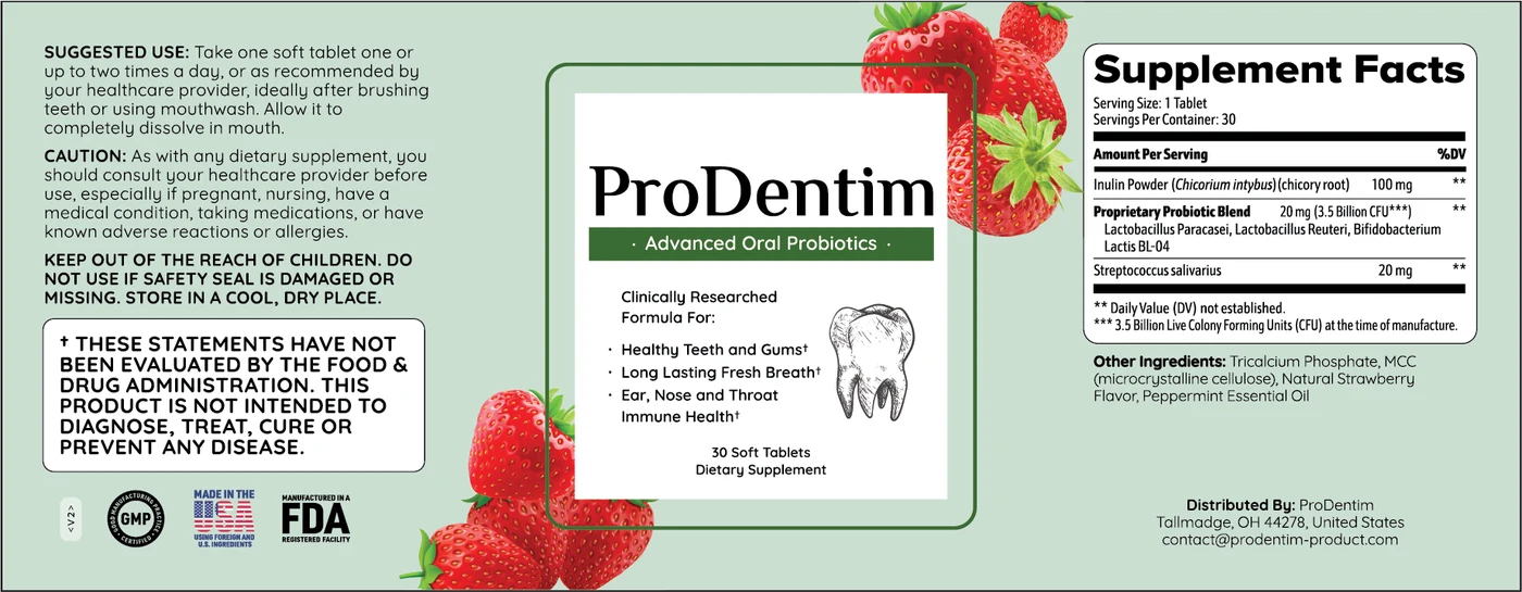 The ProDentim Supplement Facts label