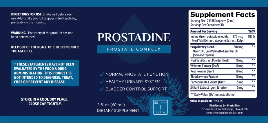 The Prostadine Supplement Facts label