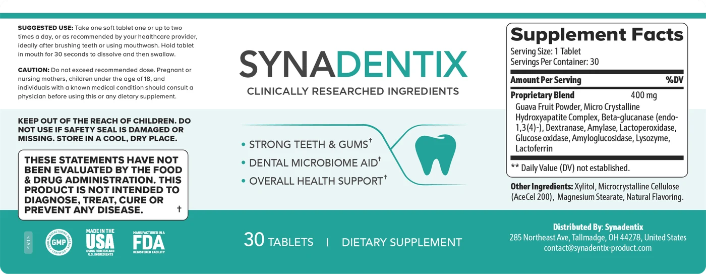 The Synadentix Supplement Facts label