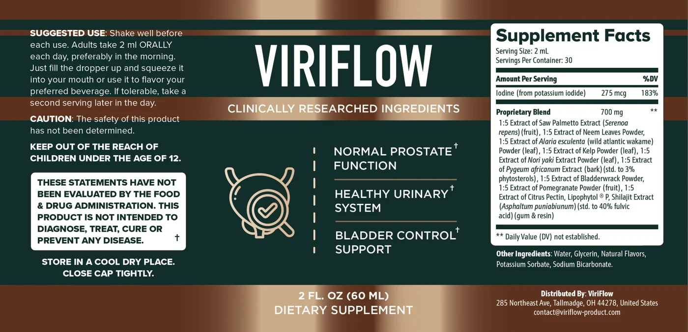 The ViriFlow Supplement Facts label